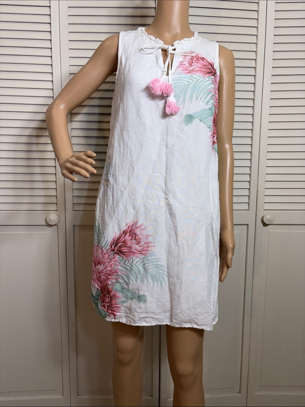 Tommy Bahama White Mini Dress with Pink & Green Floral Print